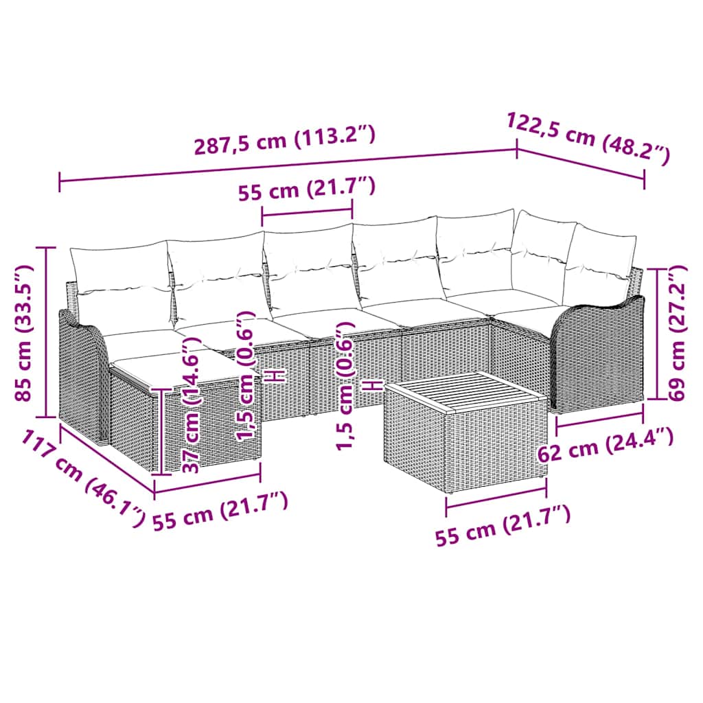 Gartensofa-set 8 stk. Grau Poly-Rattan
