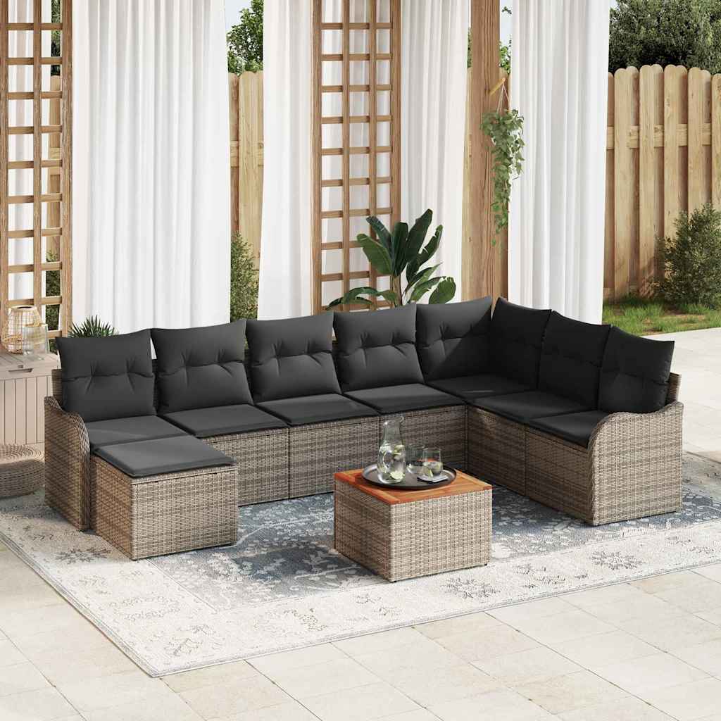 Gartensofa-set 9 stk. Grau Poly-Rattan