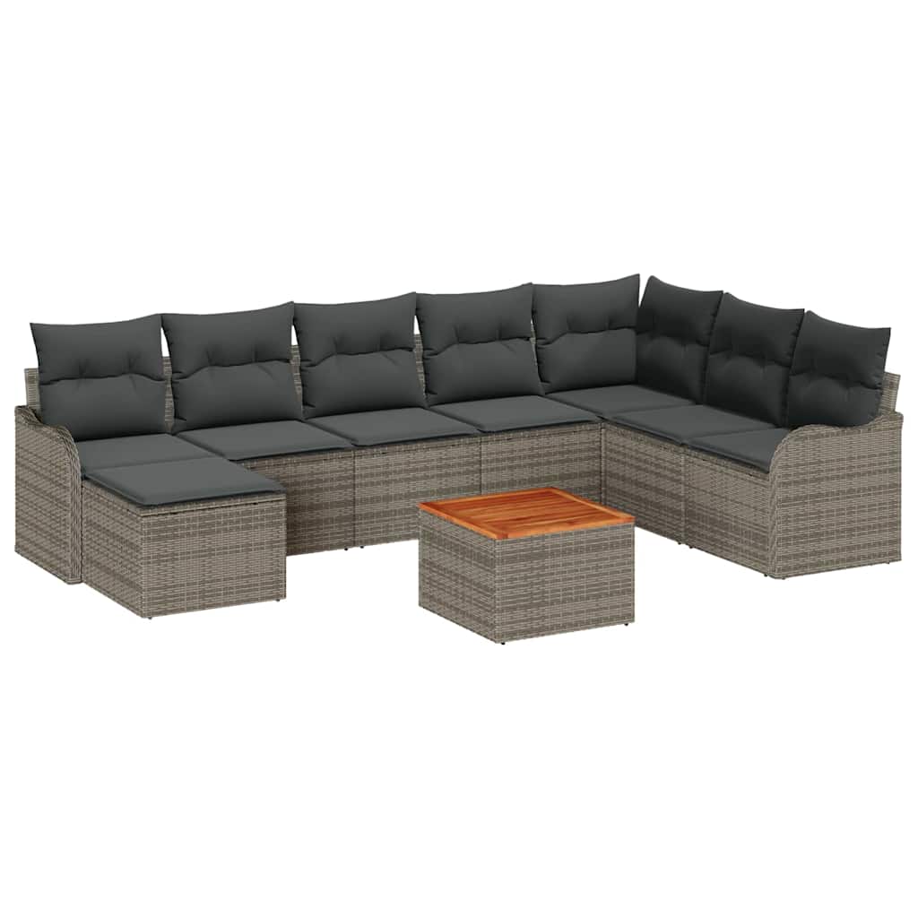 Gartensofa-set 9 stk. Grau Poly-Rattan