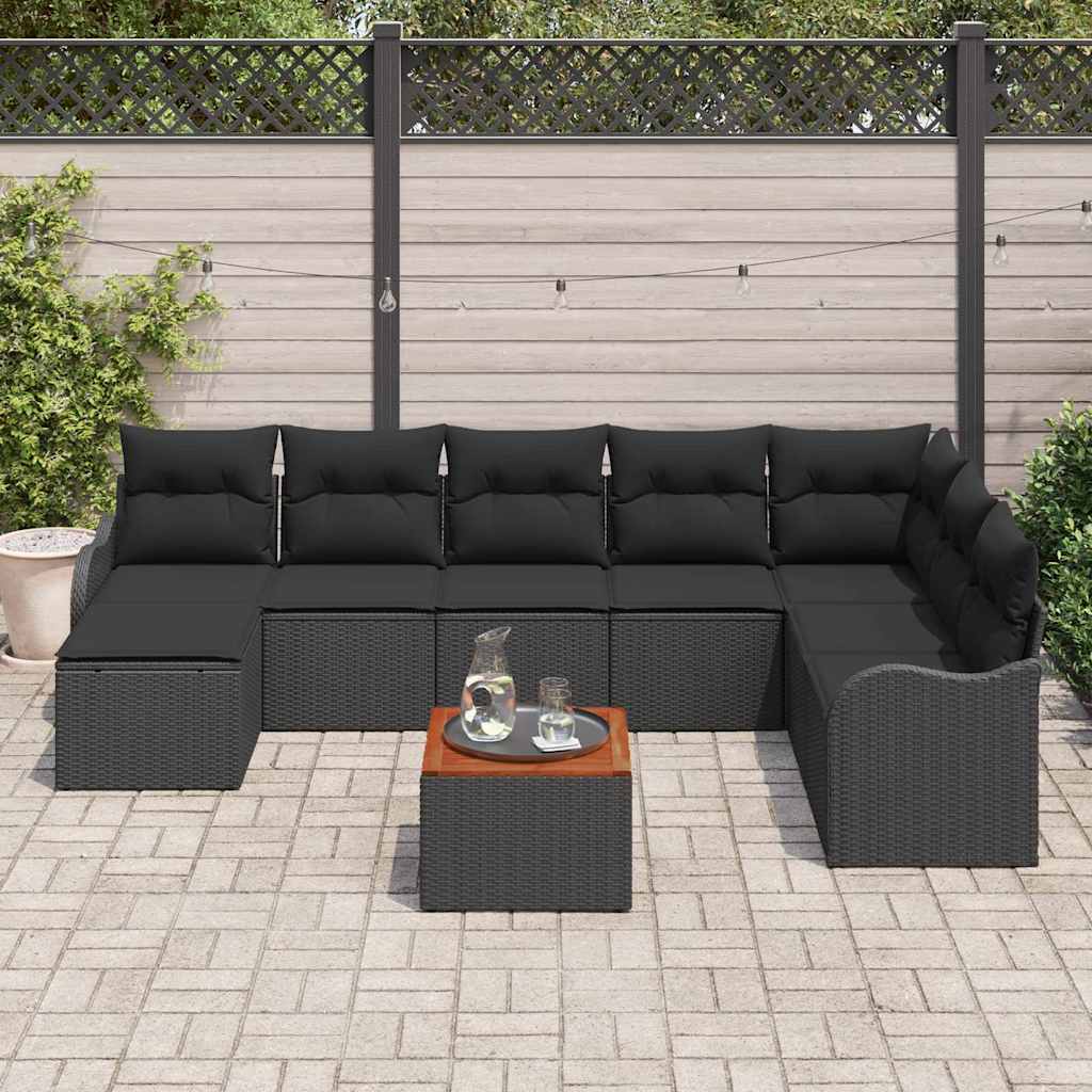 Gartensofa-set mit Speicher 9 pcs Schwarz Poly-Rattan