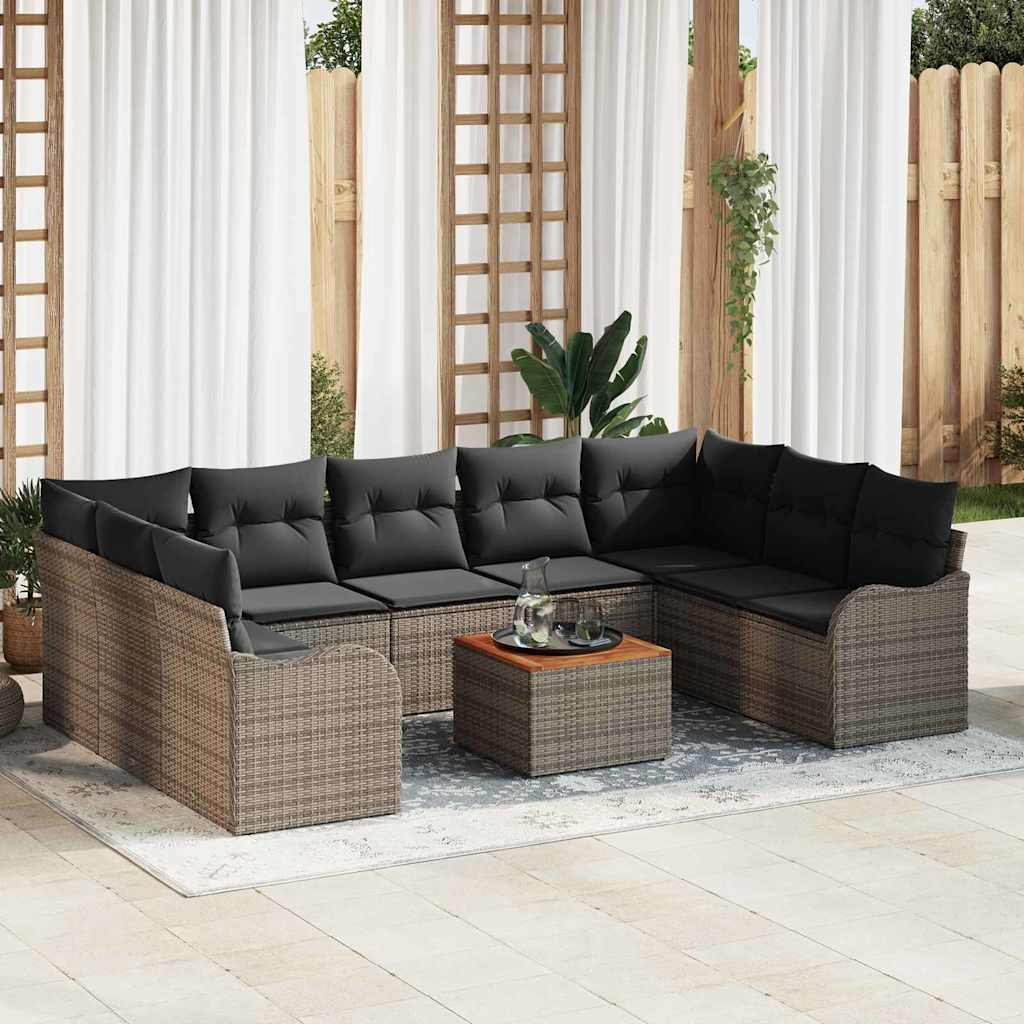 Gartensofa-set 10 stk. Grau Poly-Rattan