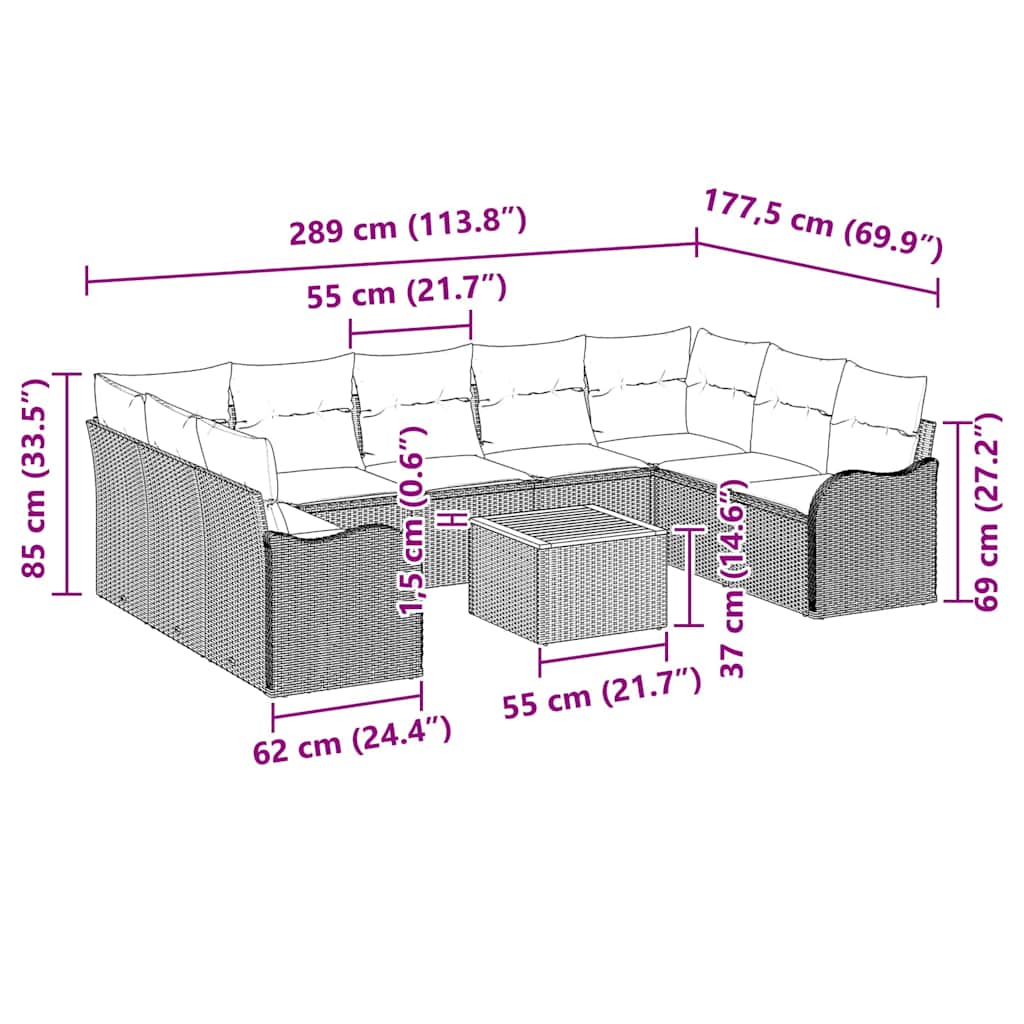 Gartensofa-set 10 stk. Grau Poly-Rattan