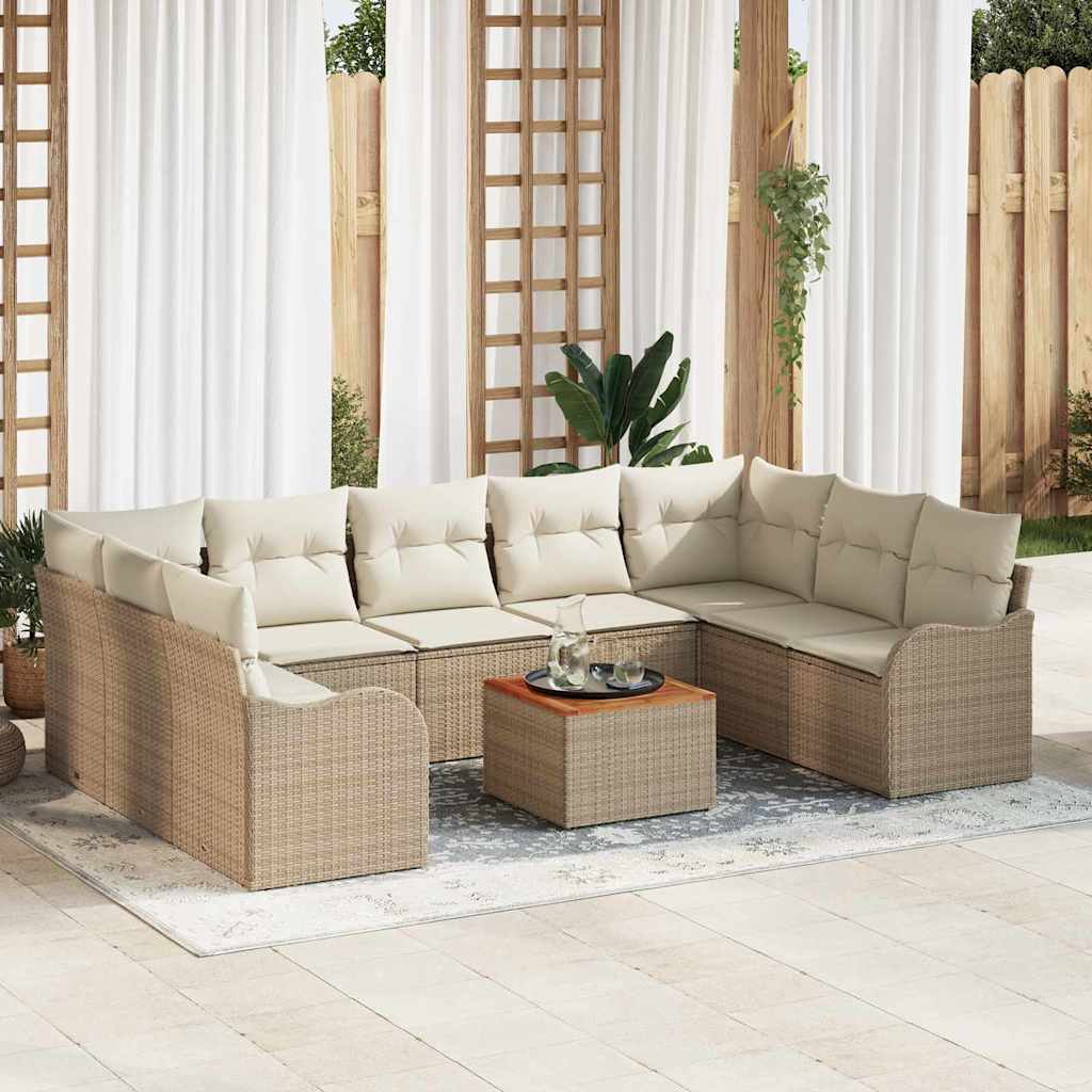 Gartensofa-set 10 stk. Beige und Creme Poly-Rattan