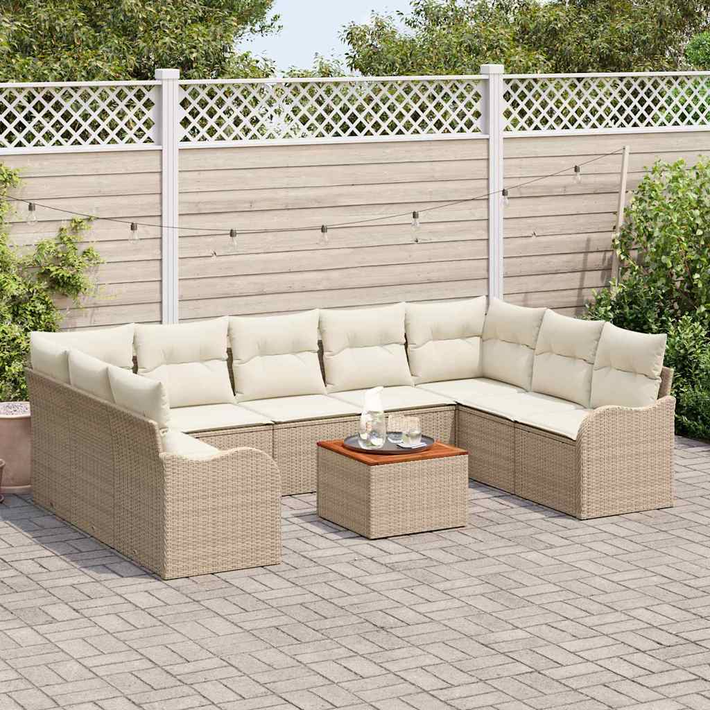 Gartensofa-set 10 stk. Beige und Creme Poly-Rattan
