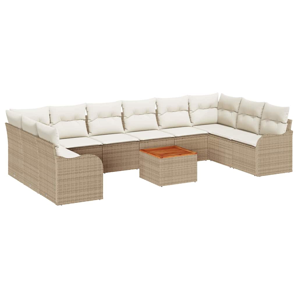 Gartensofa-set 10 stk. Beige und Creme Poly-Rattan