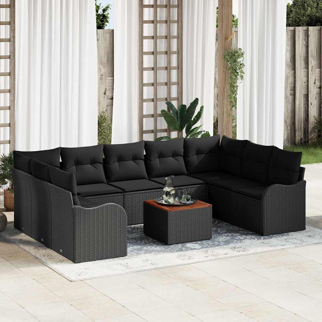 Gartensofa-set 10 Stk. Schwarz Poly-Rattan