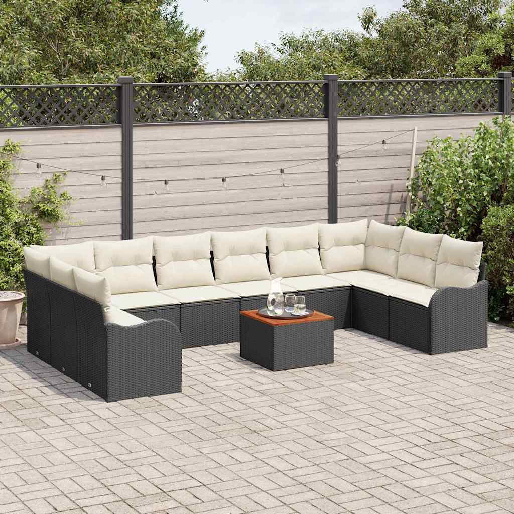 Gartensofa-set 11 stk. Schwarz und Creme Poly-Rattan