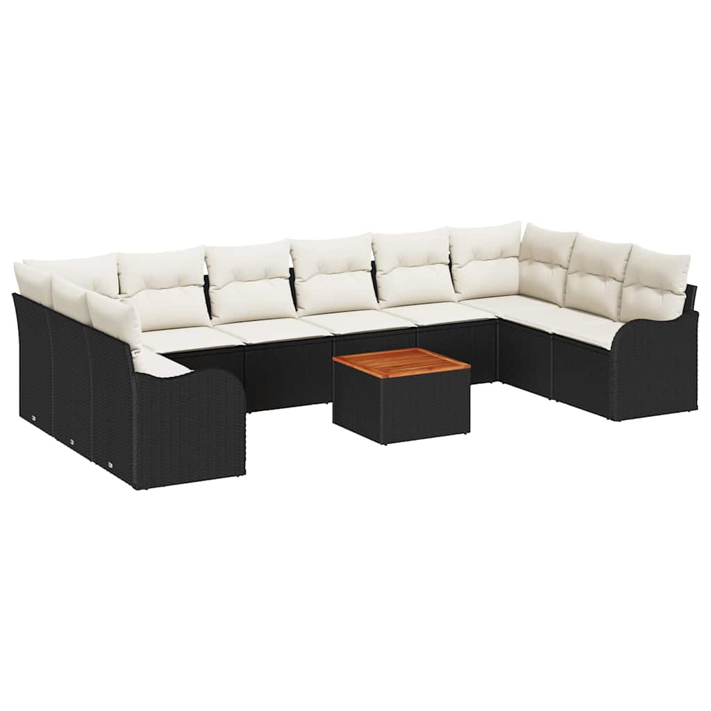 Gartensofa-set 11 stk. Schwarz und Creme Poly-Rattan