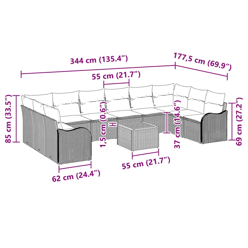 Gartensofa-set 11 stk. Schwarz und Creme Poly-Rattan