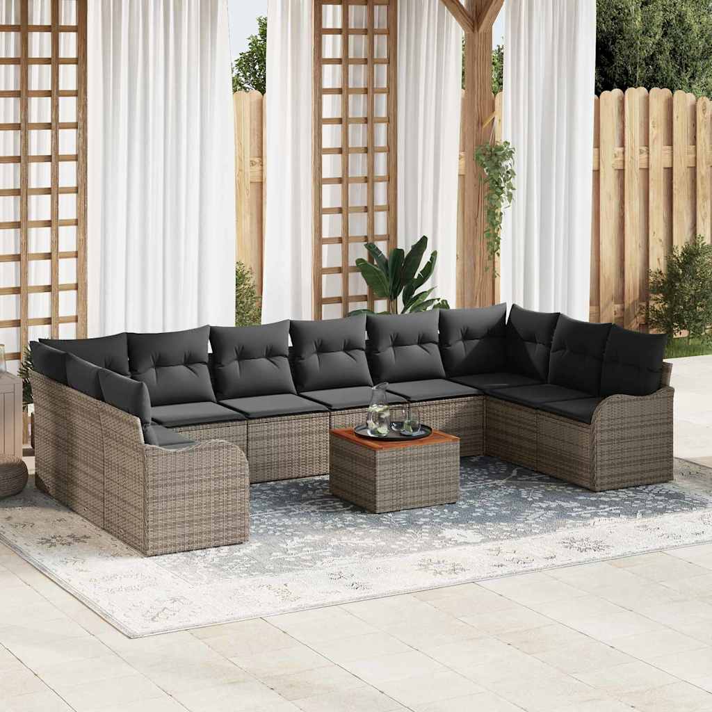 Gartensofa-set 11 Stk. Grau Poly-Rattan