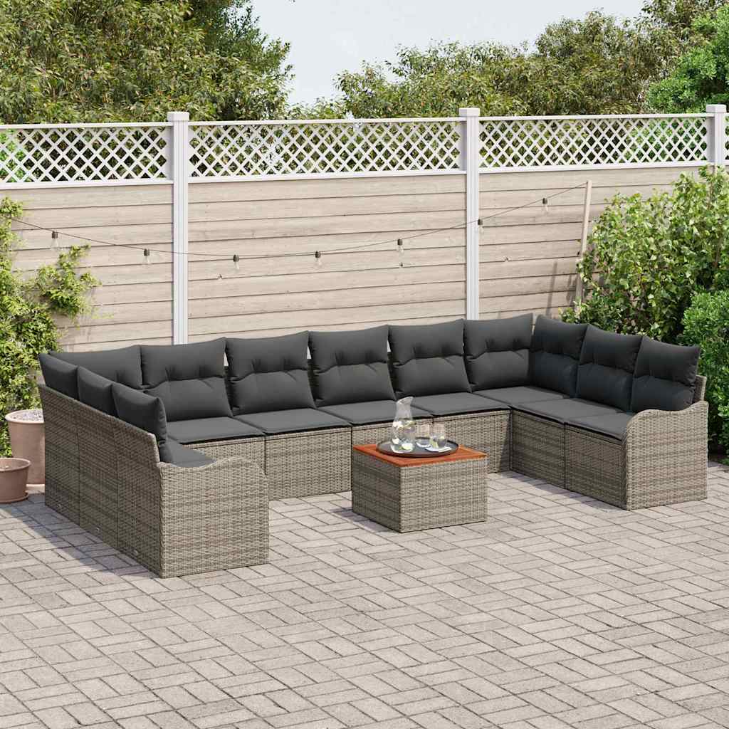 Gartensofa-set 11 Stk. Grau Poly-Rattan
