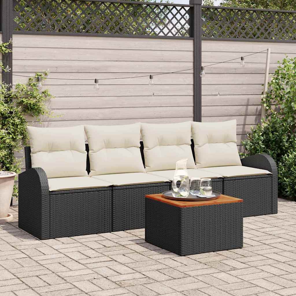 Gartensofa-set 5 stk. Schwarz und Creme Poly-Rattan