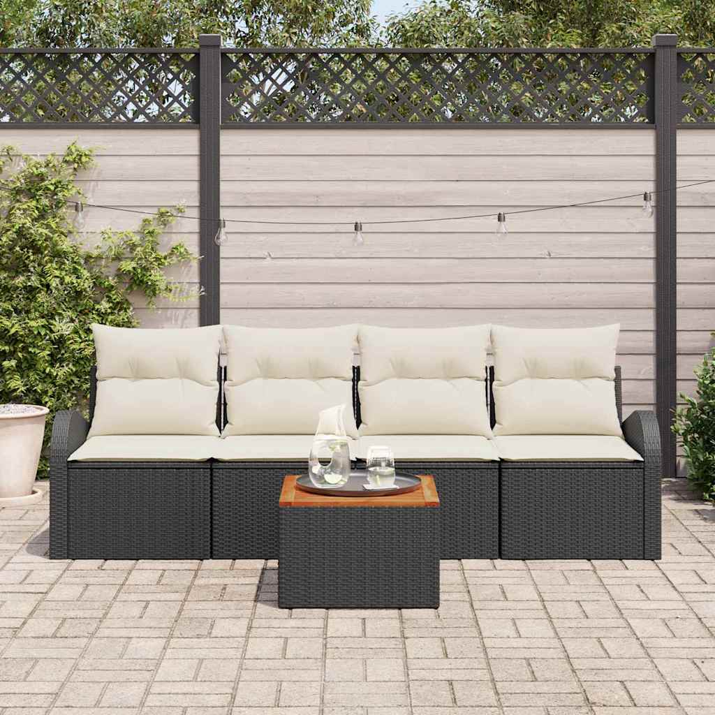 Gartensofa-set 5 stk. Schwarz und Creme Poly-Rattan