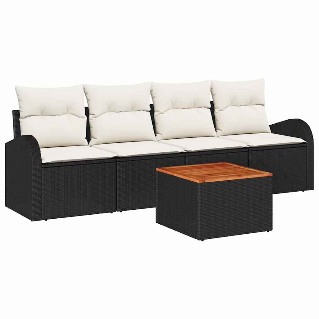 Gartensofa-set 5 stk. Schwarz und Creme Poly-Rattan