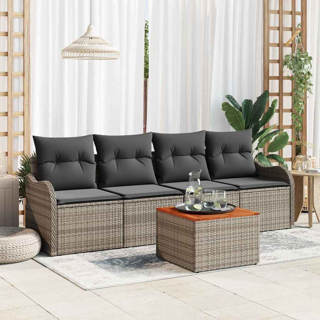Gartensofa-set 5 stk. Grau Poly-Rattan