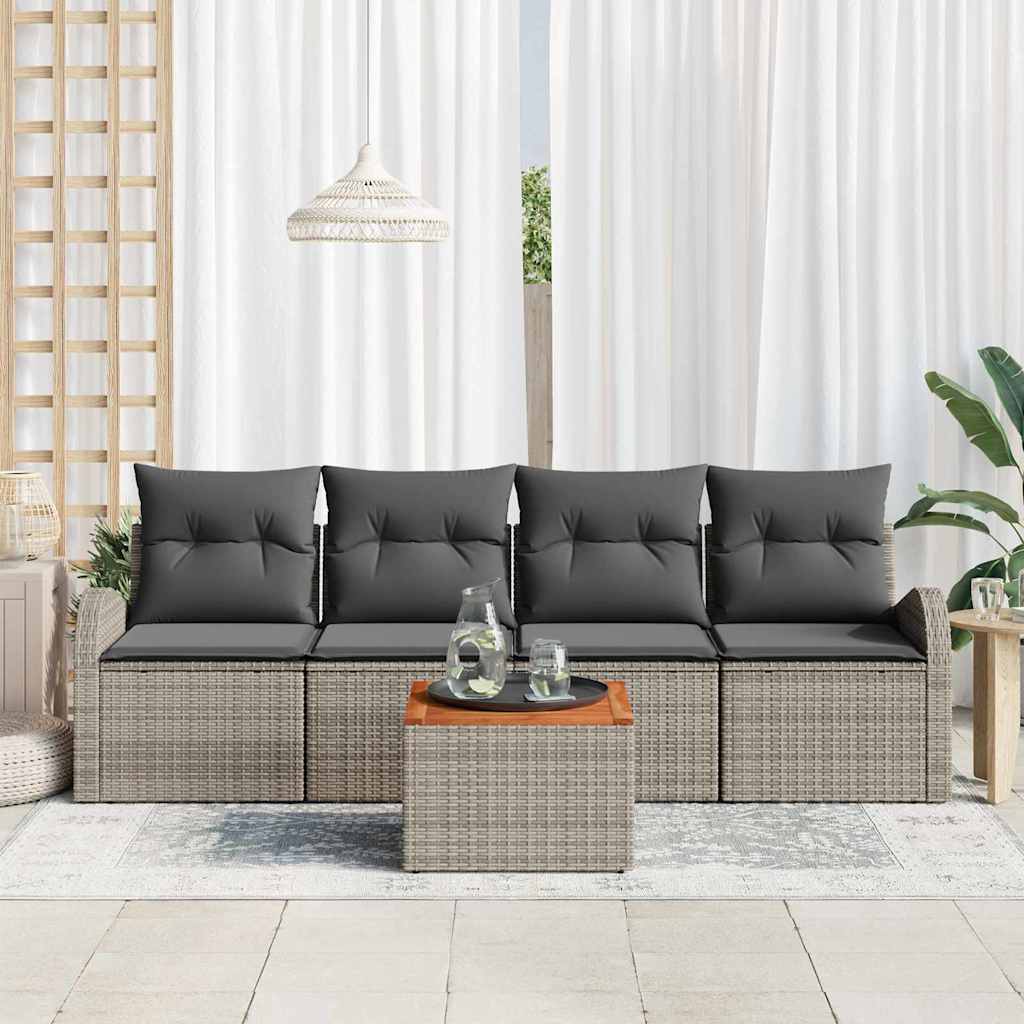 Gartensofa-set 5 stk. Grau Poly-Rattan