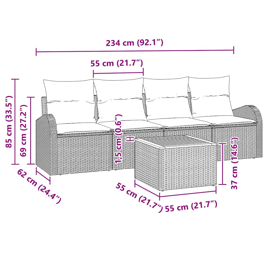 Gartensofa-set 5 stk. Grau Poly-Rattan