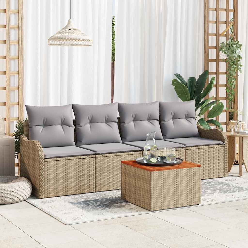 Gartensofa-set 5 stk. Beige und Hellgrau Poly-Rattan