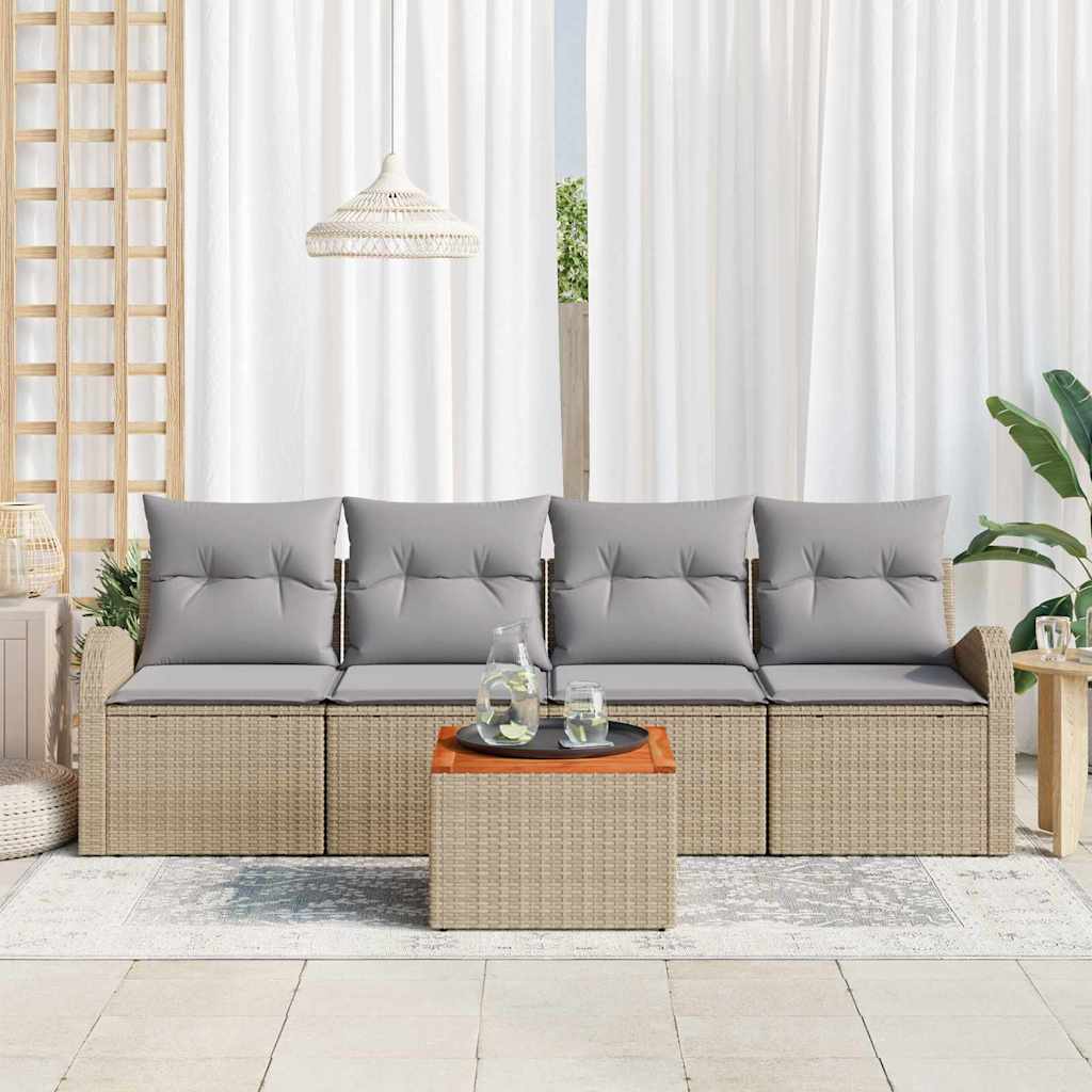 Gartensofa-set 5 stk. Beige und Hellgrau Poly-Rattan
