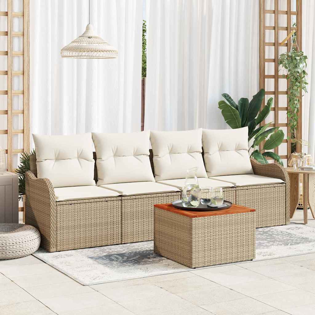 Gartensofa-set 5 stk. Beige und Creme Poly-Rattan