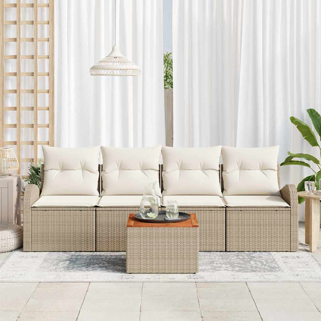 Gartensofa-set 5 stk. Beige und Creme Poly-Rattan