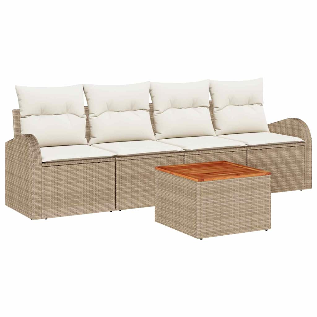 Gartensofa-set 5 stk. Beige und Creme Poly-Rattan