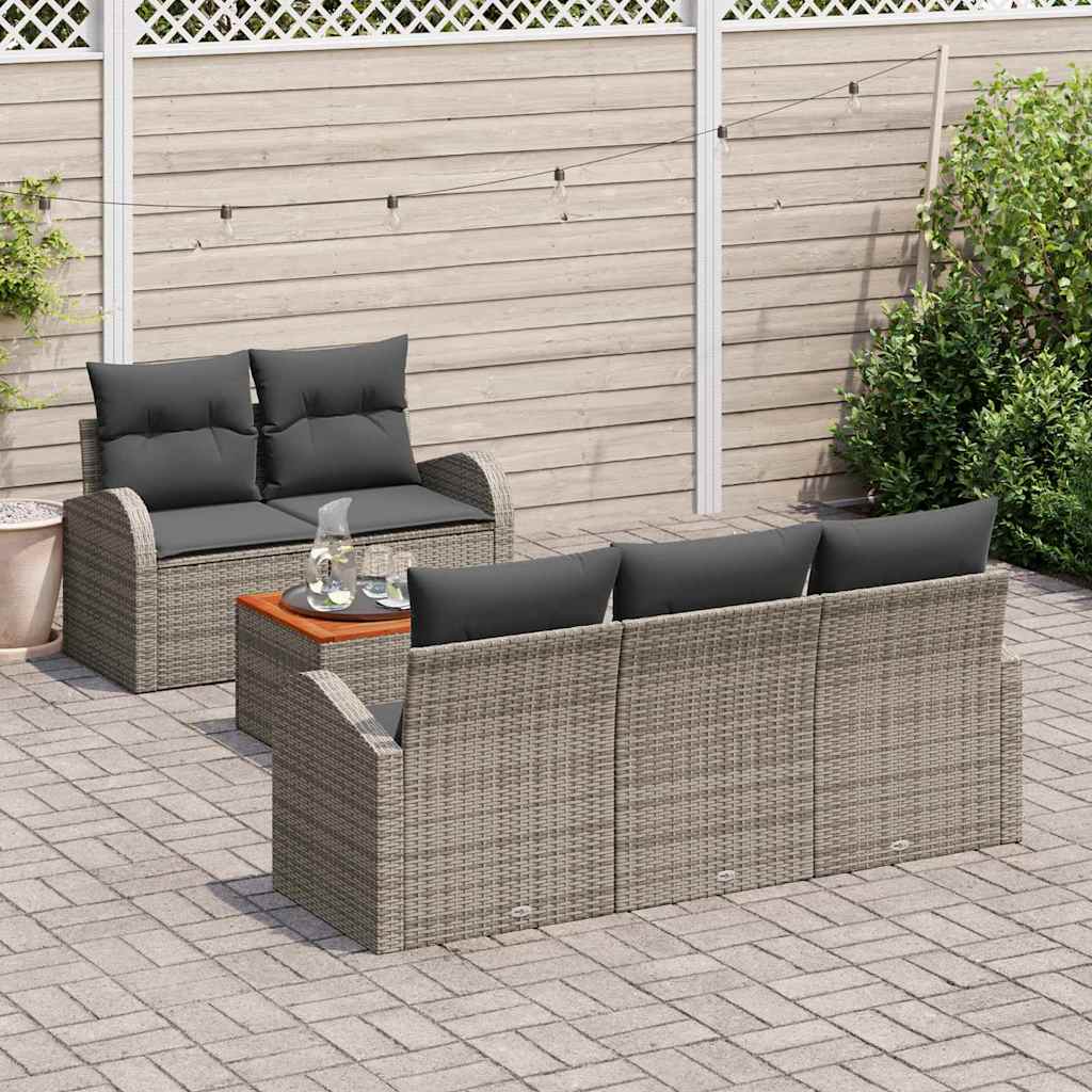 Gartensofa-set 6 stk. Grau Poly-Rattan