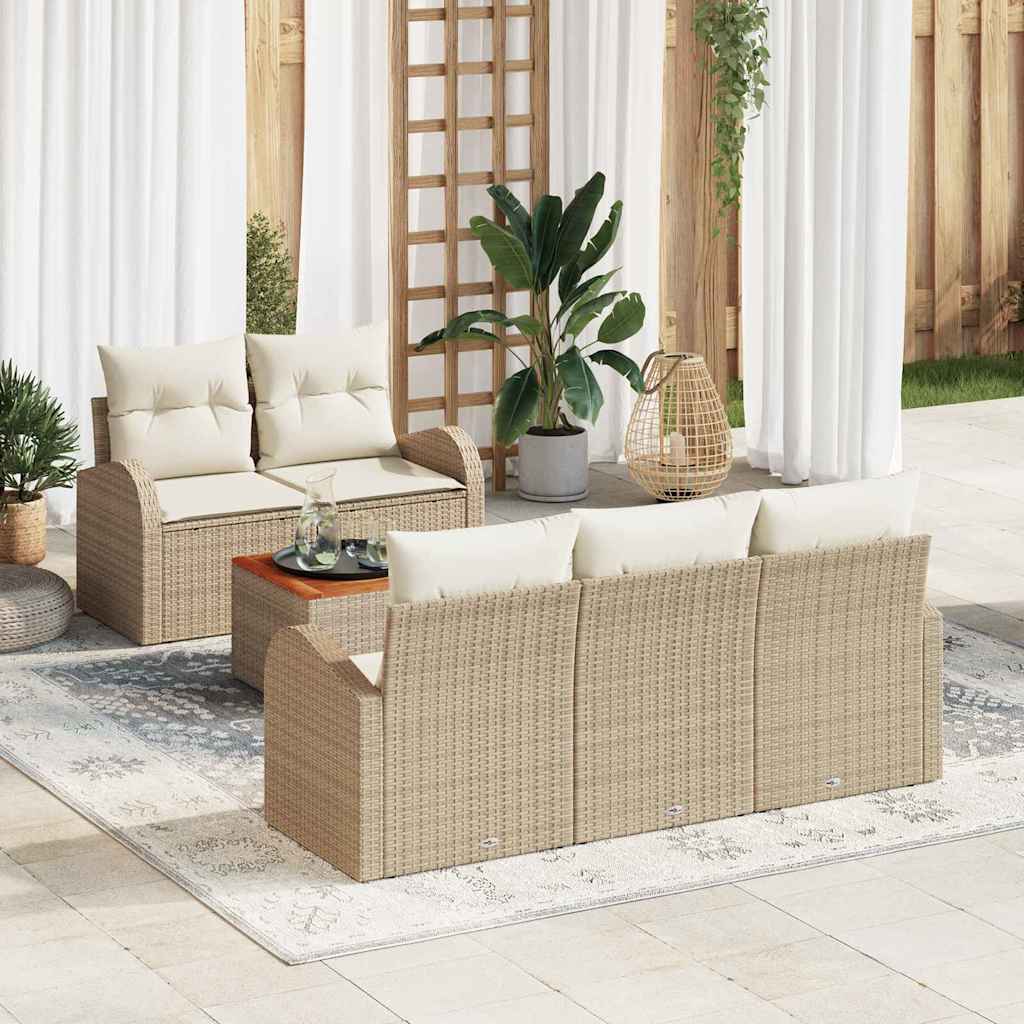 Gartensofa-set 6 stk. Beige und Creme Poly-Rattan