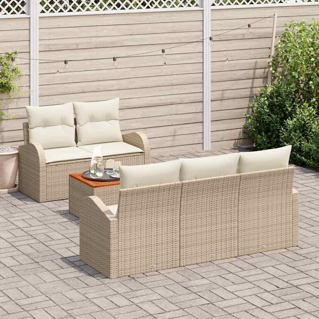 Gartensofa-set 6 stk. Beige und Creme Poly-Rattan