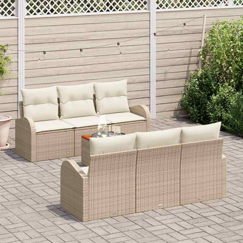 Gartensofa-set 7 stk. Beige und Creme Poly-Rattan