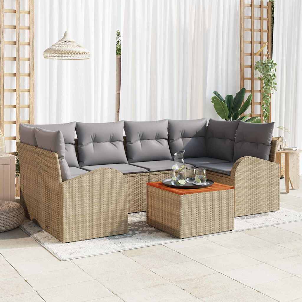 Gartensofa-set 7 stk. Beige und Hellgrau Poly-Rattan