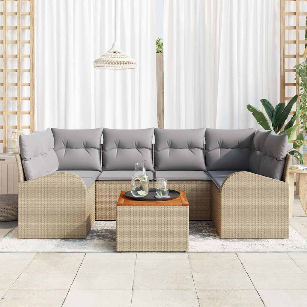 Gartensofa-set 7 Stk. Beige und Hellgrau Poly-Rattan