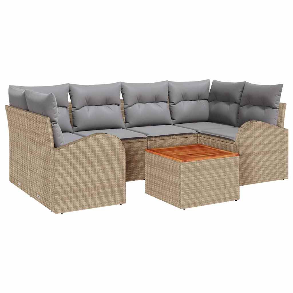 Gartensofa-set 7 Stk. Beige und Hellgrau Poly-Rattan