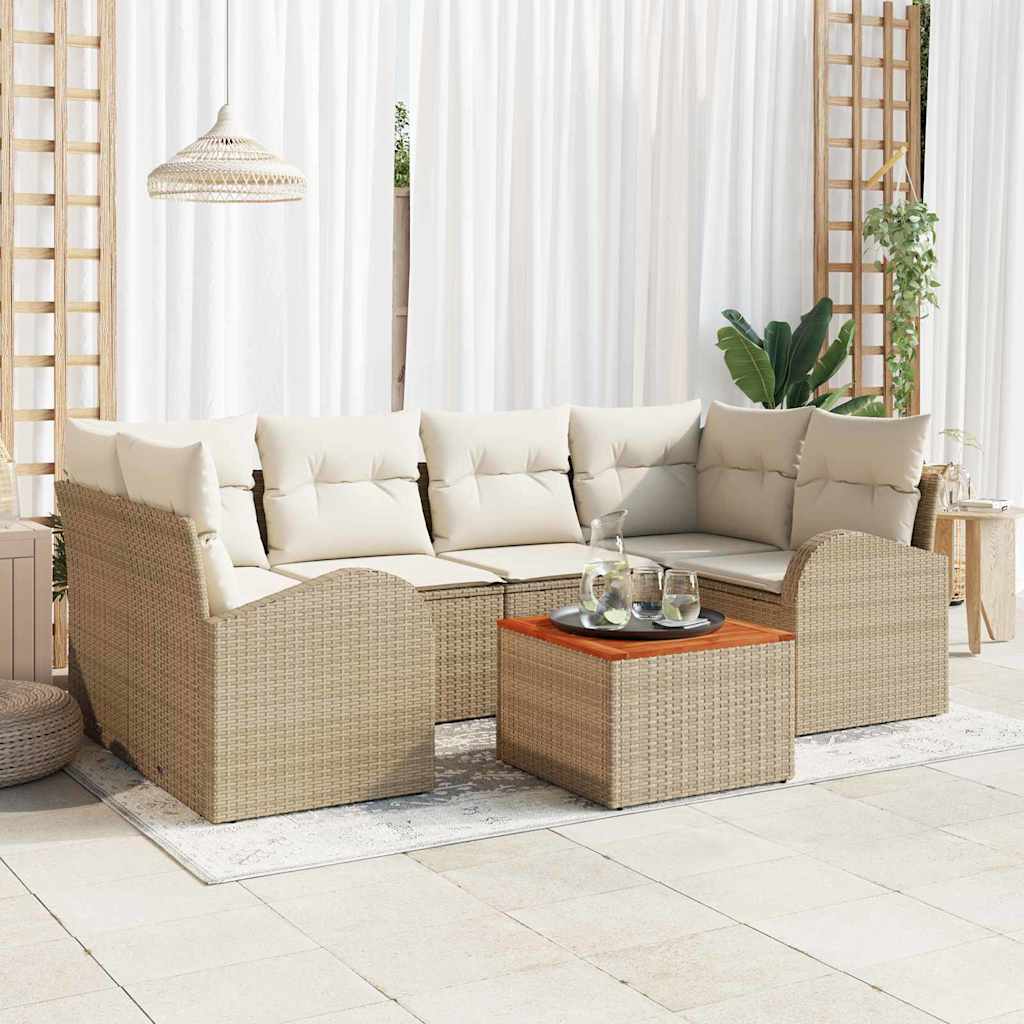 Gartensofa-set 7 stk. Beige und Creme Poly-Rattan