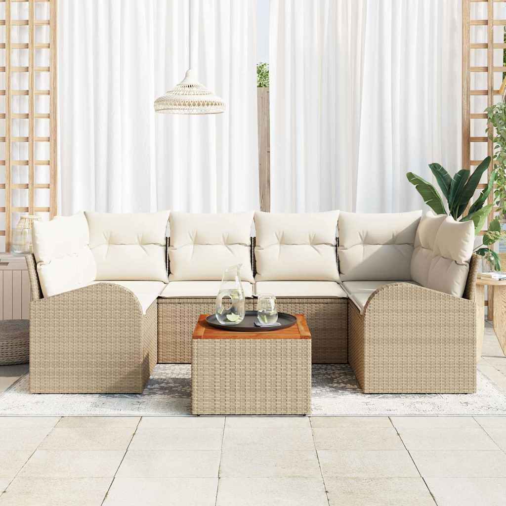 Gartensofa-set 7 stk. Beige und Creme Poly-Rattan