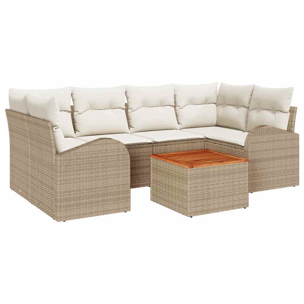 Gartensofa-set 7 stk. Beige und Creme Poly-Rattan