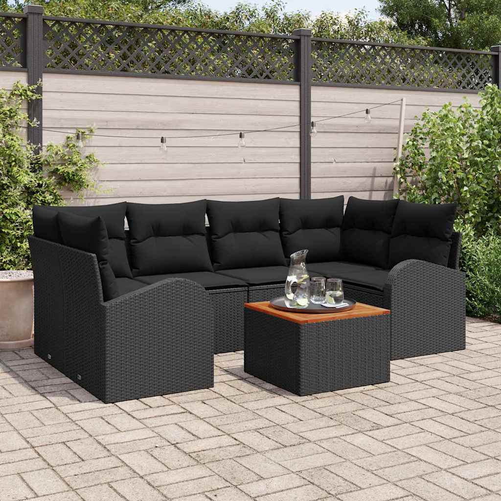 Gartensofa-set 7 stk. Schwarz Poly-Rattan