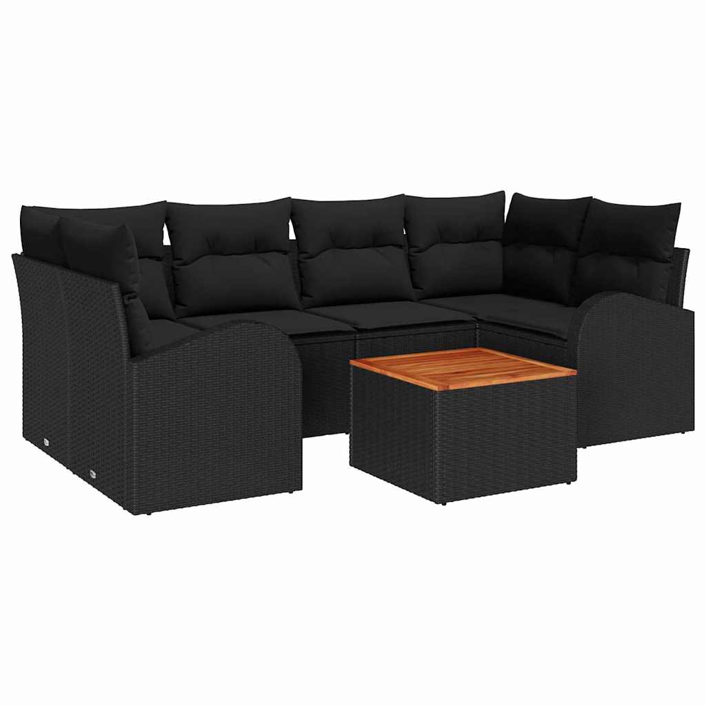 Gartensofa-set 7 stk. Schwarz Poly-Rattan