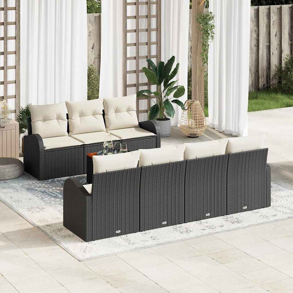 Gartensofa-set 8 Stk. Schwarz und Creme Poly-Rattan