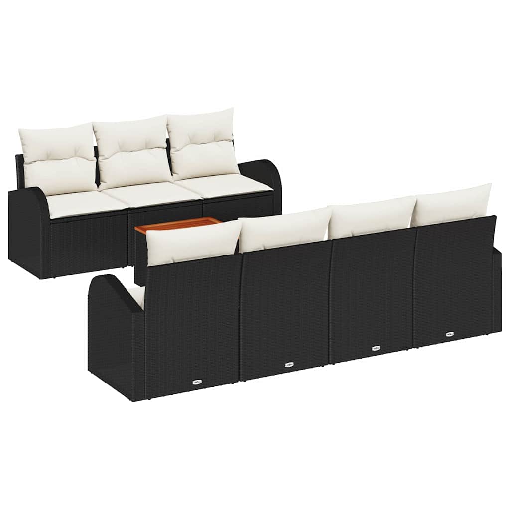Gartensofa-set 8 Stk. Schwarz und Creme Poly-Rattan