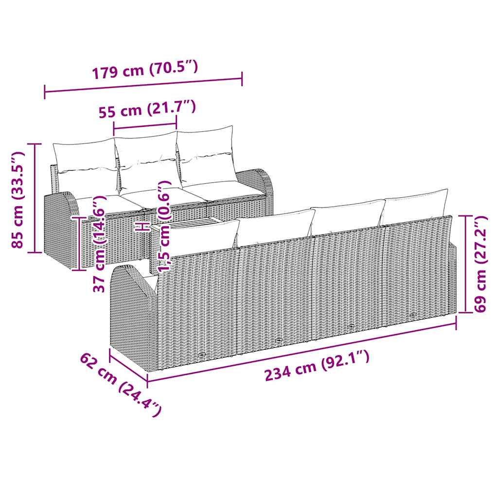 Gartensofa-set 8 stk. Grau Poly-Rattan