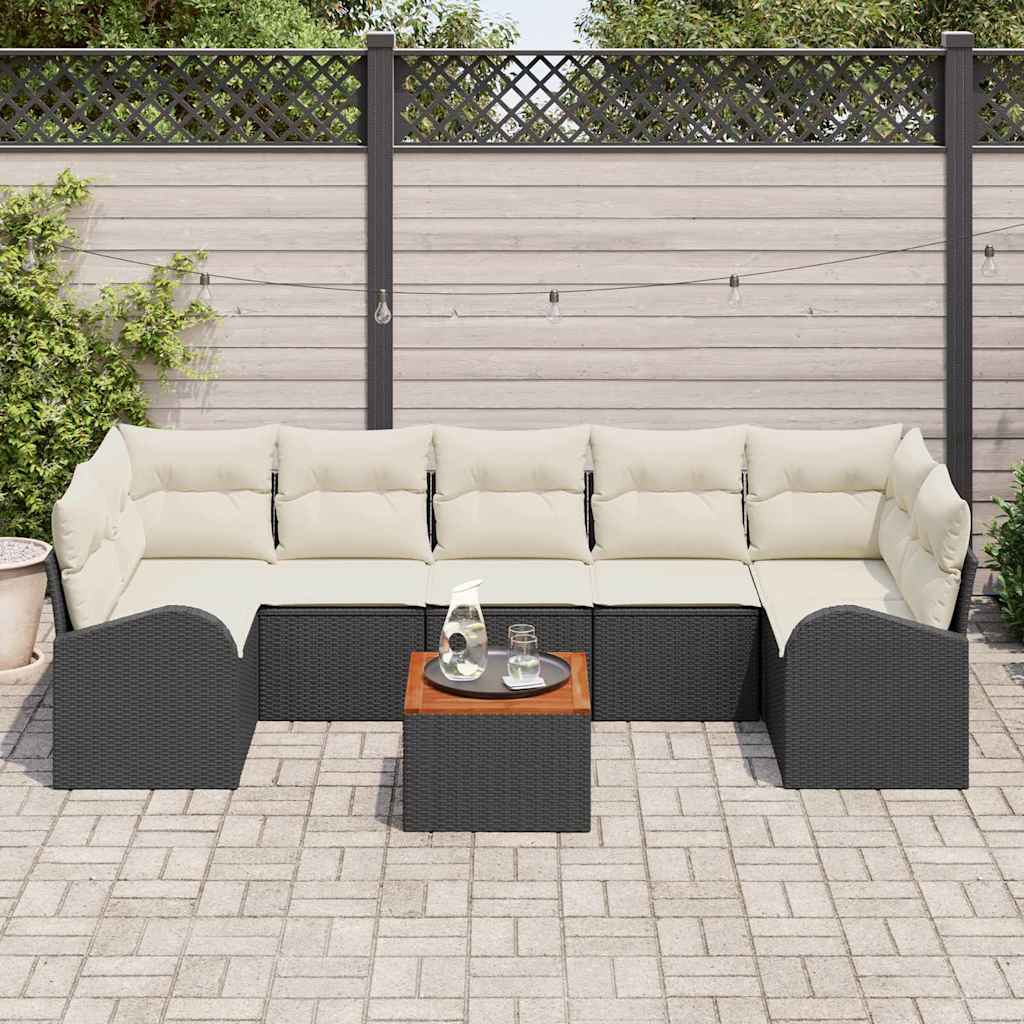 Gartensofa-set 8 stk. Schwarz und Creme Poly-Rattan