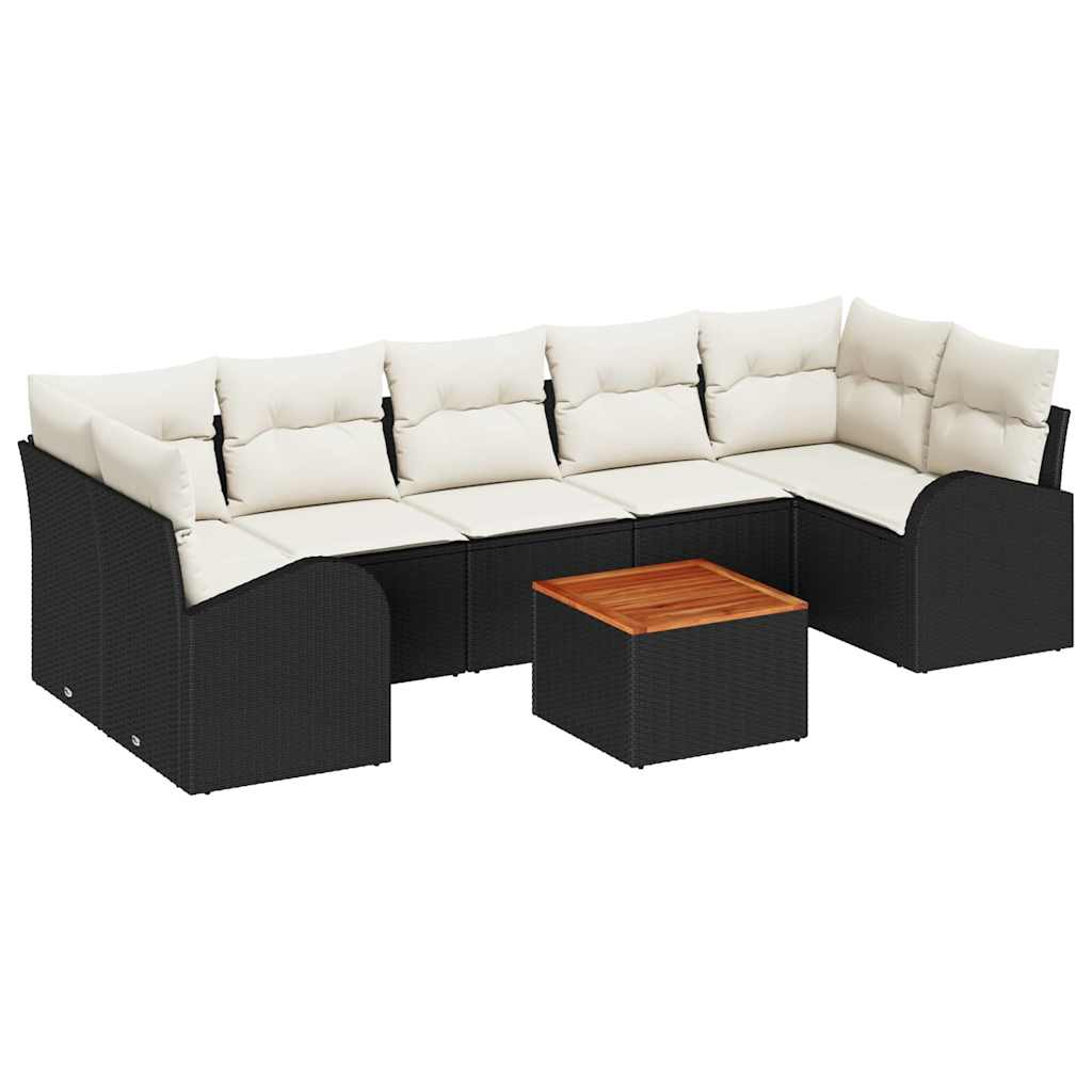 Gartensofa-set 8 stk. Schwarz und Creme Poly-Rattan