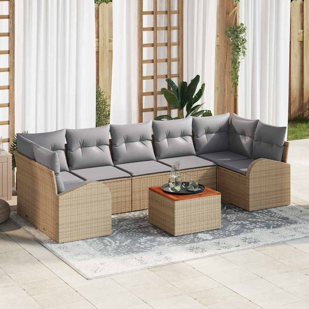Gartensofa-set 8 Stk. Beige und Hellgrau Poly-Rattan