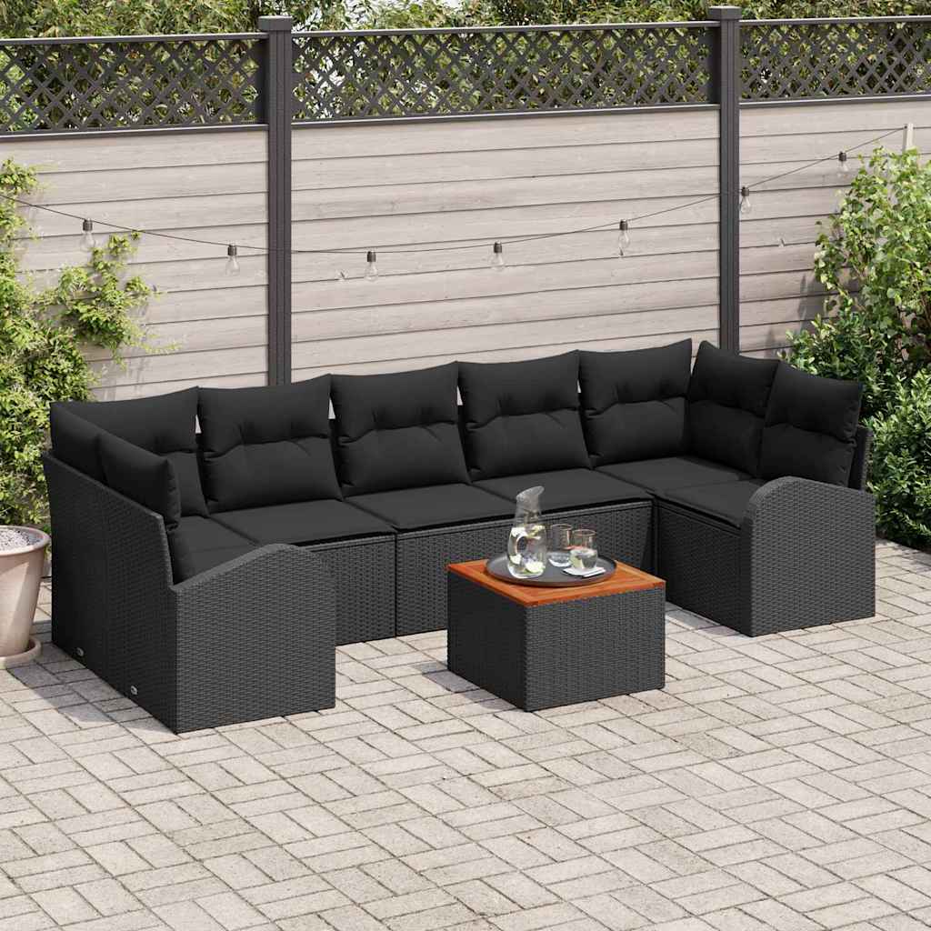 Gartensofa-set 8 stk. Schwarz Poly-Rattan