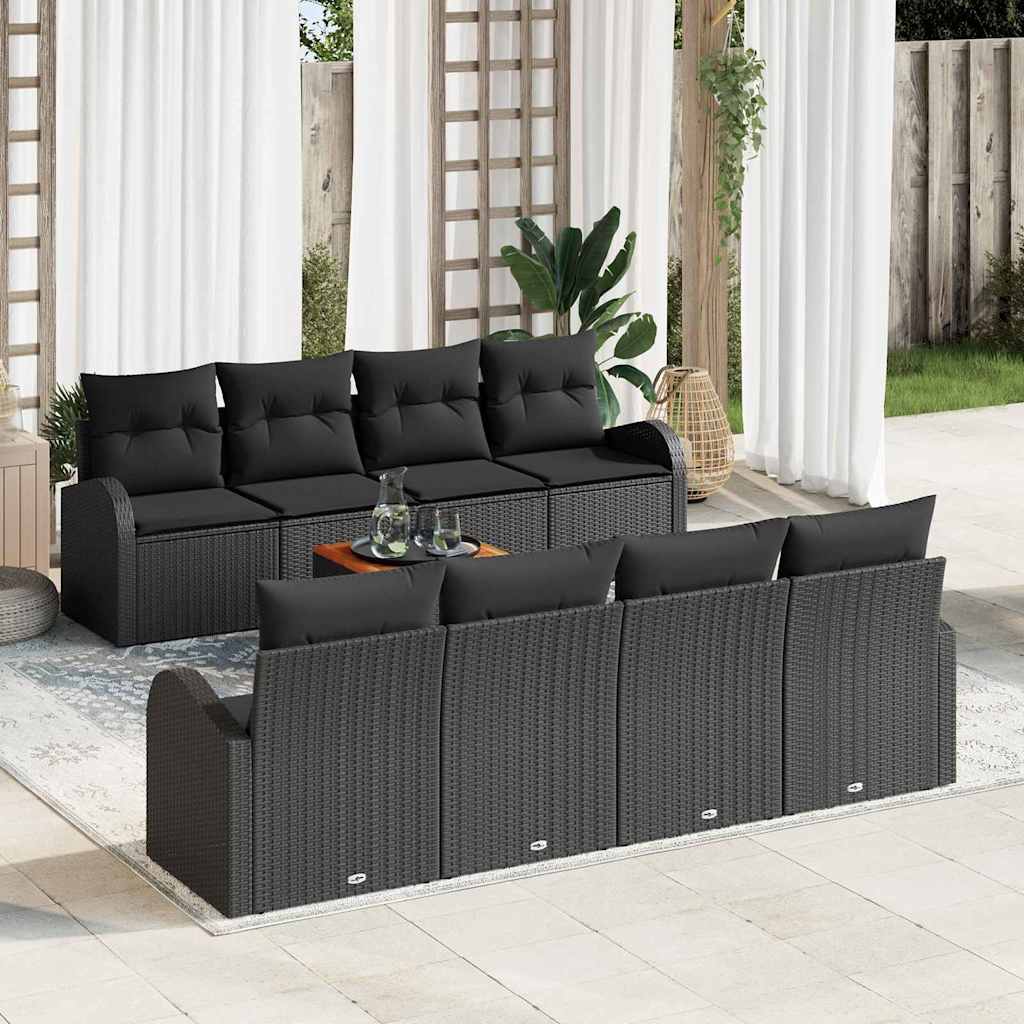 Gartensofa-set 9 stk. Schwarz Poly-Rattan