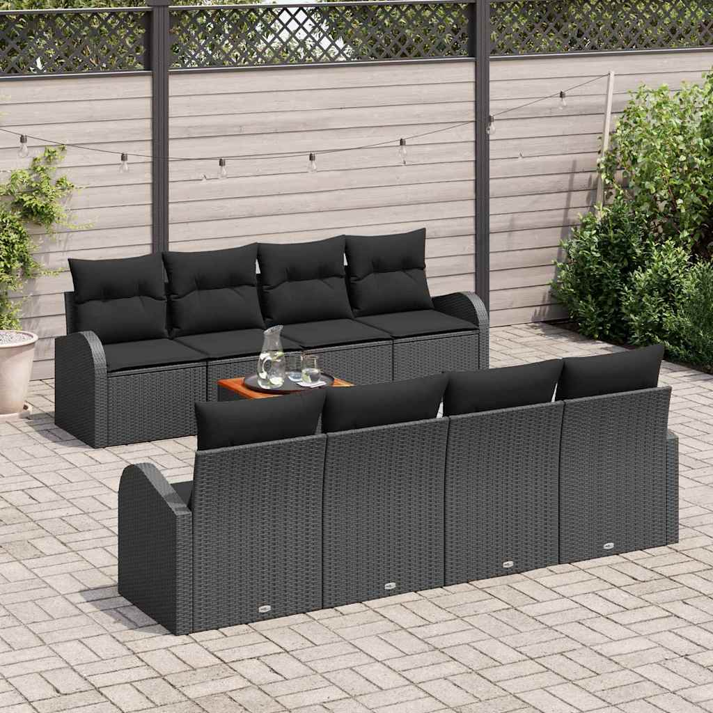 Gartensofa-set 9 stk. Schwarz Poly-Rattan