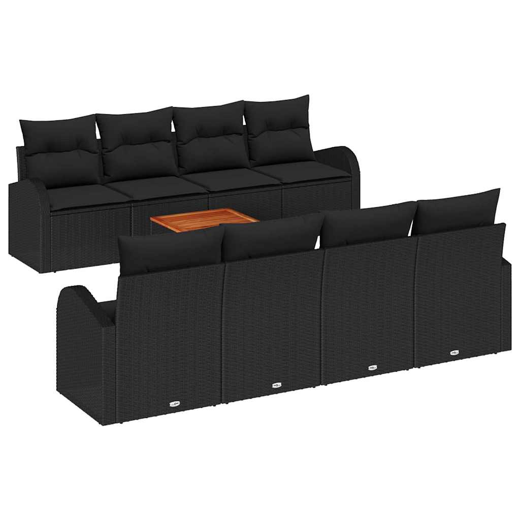 Gartensofa-set 9 stk. Schwarz Poly-Rattan