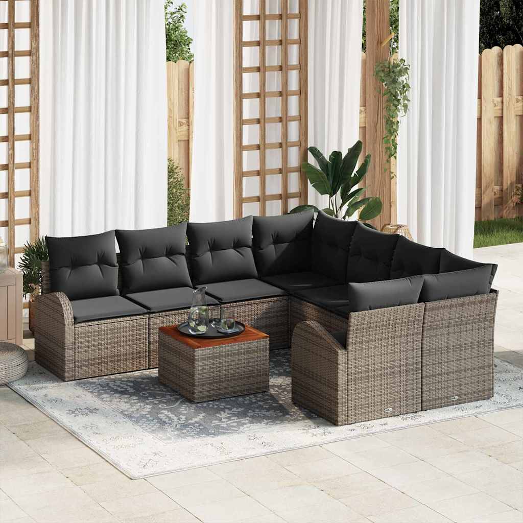 Gartensofa-set 9 stk. Grau Poly-Rattan