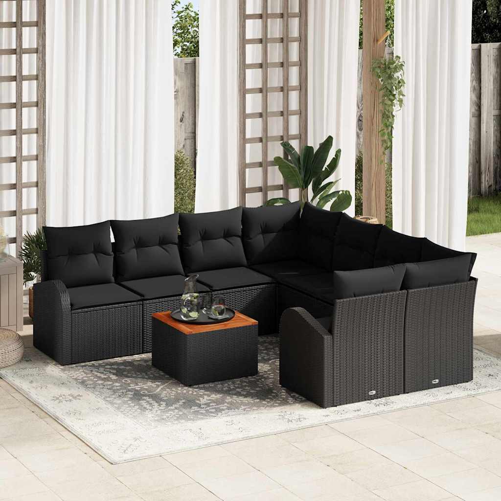 Gartensofa-set 9 stk. Schwarz Poly-Rattan